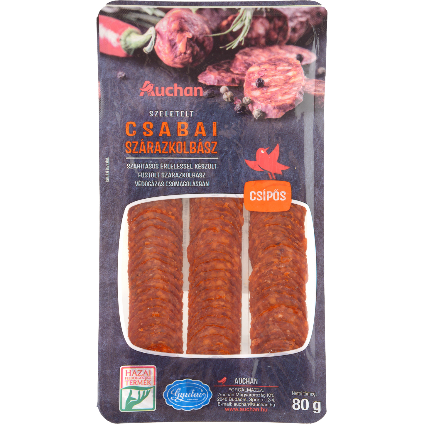 Auchan Kedvenc Csabai szárazkolbász szeletelt 80 g