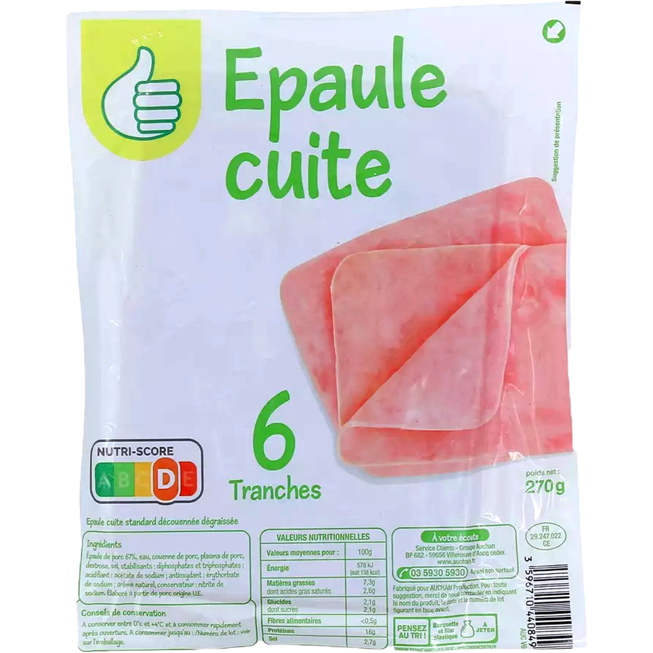 Auchan Tipp főtt lapocka 270 g