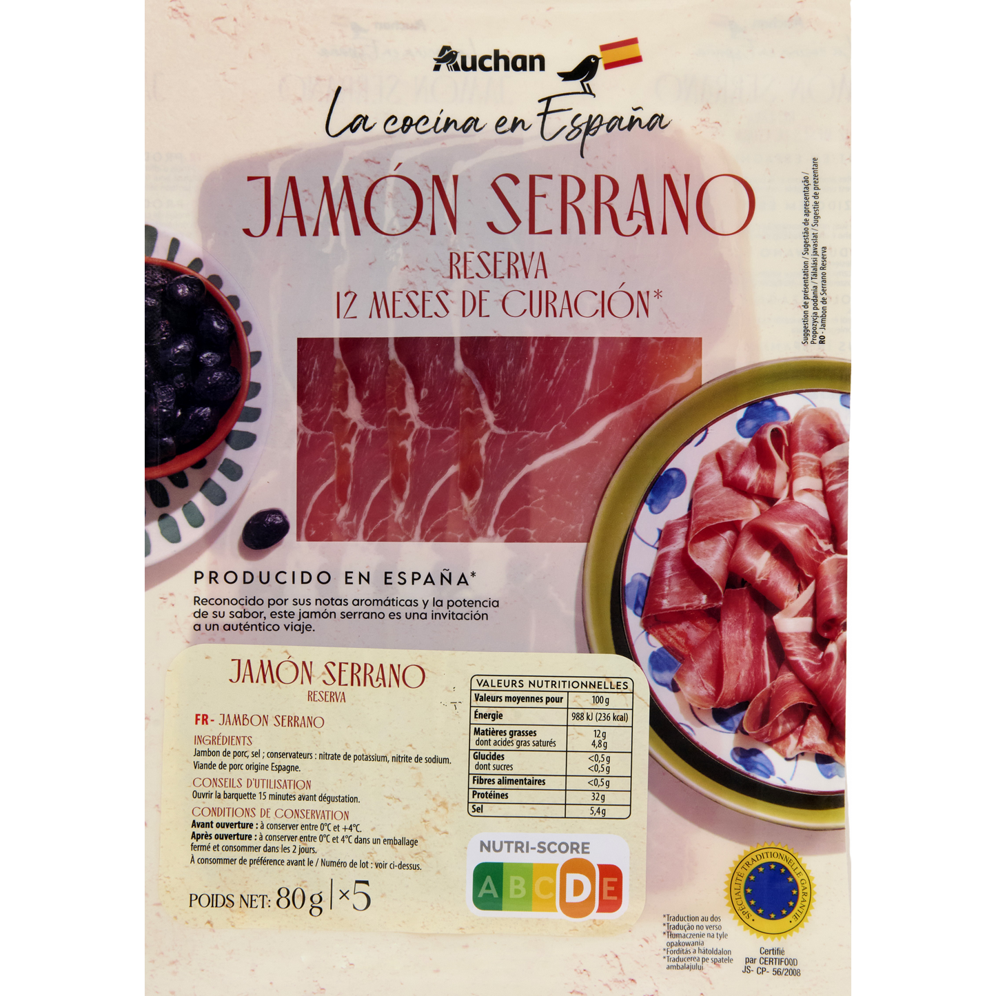 Auchan Prémium Serrano sonka szeletelt 80g