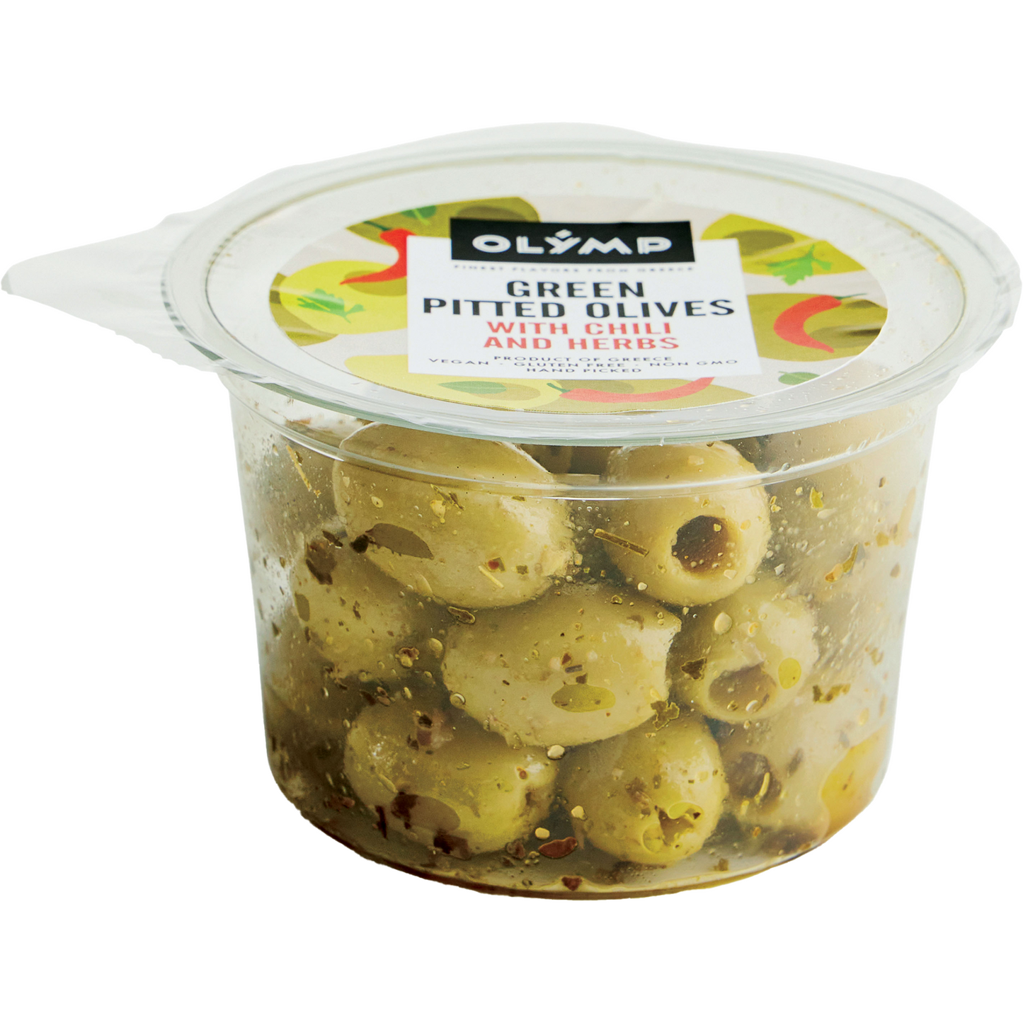 OLYMP Zöld görög magozott olajbogyó pikáns fűszerekkel és chilivel 100g