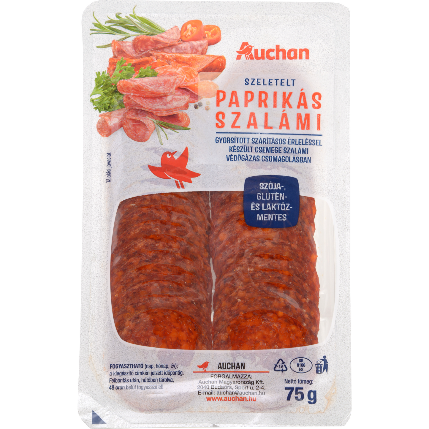 Auchan Kedvenc Paprikás szalámi szeletelt 75 g