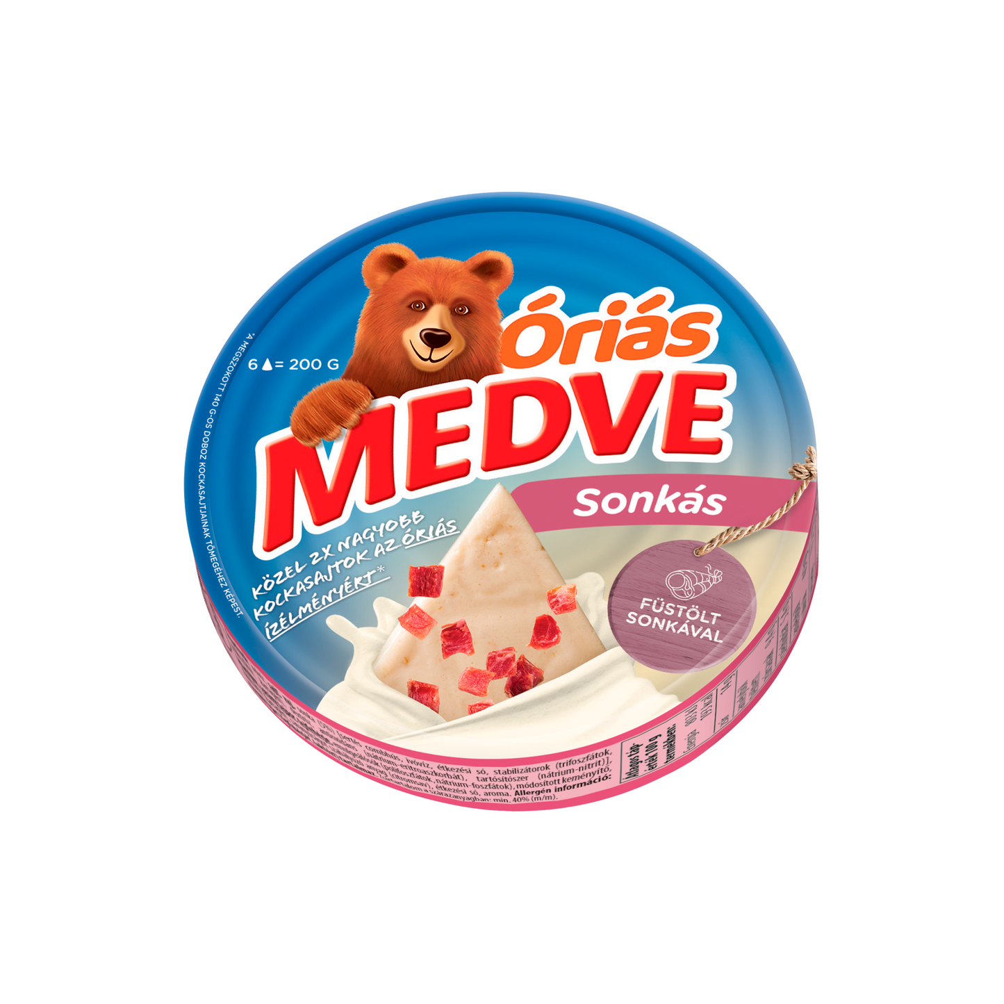 Medve Óriás sonkás kenhető, félzsíros ömlesztett sajt 6 x 33,3 g (200 g)