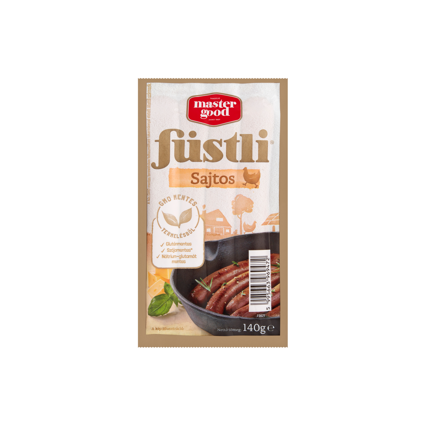 Master Good Füstli sajtos, füst ízesítésű virsli csirkehúsból 140 g