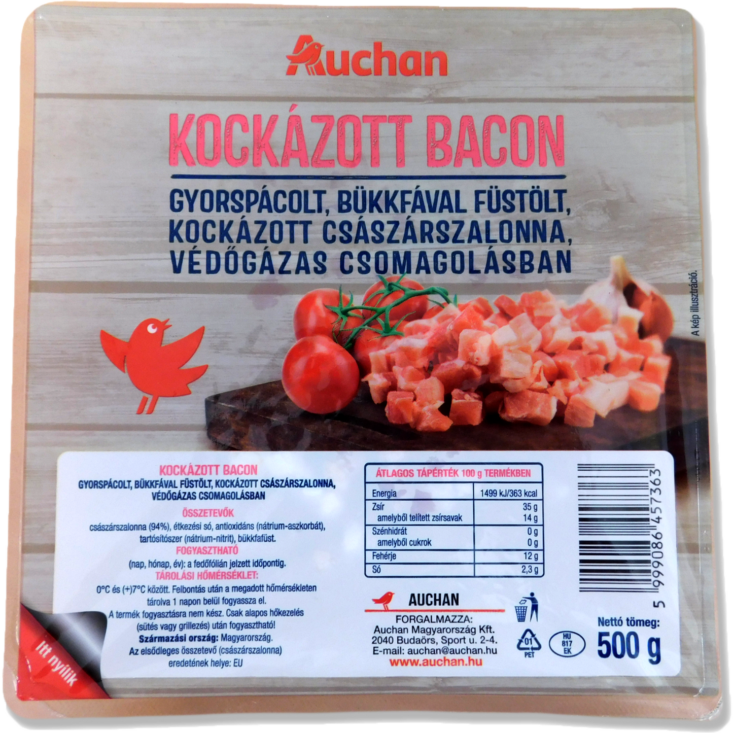 Auchan kockázott bacon 500 g