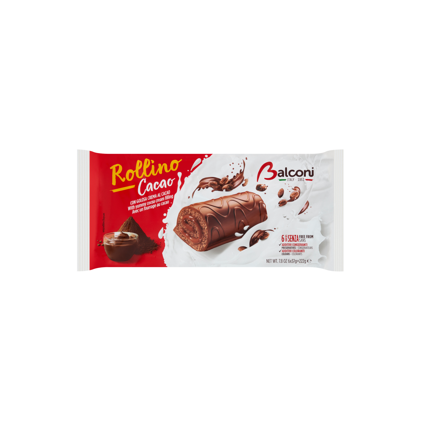 Balconi Rollino Cacao zsírszegény kakaós masszával bevont piskóta tekercs 6 x 37 g (222 g)
