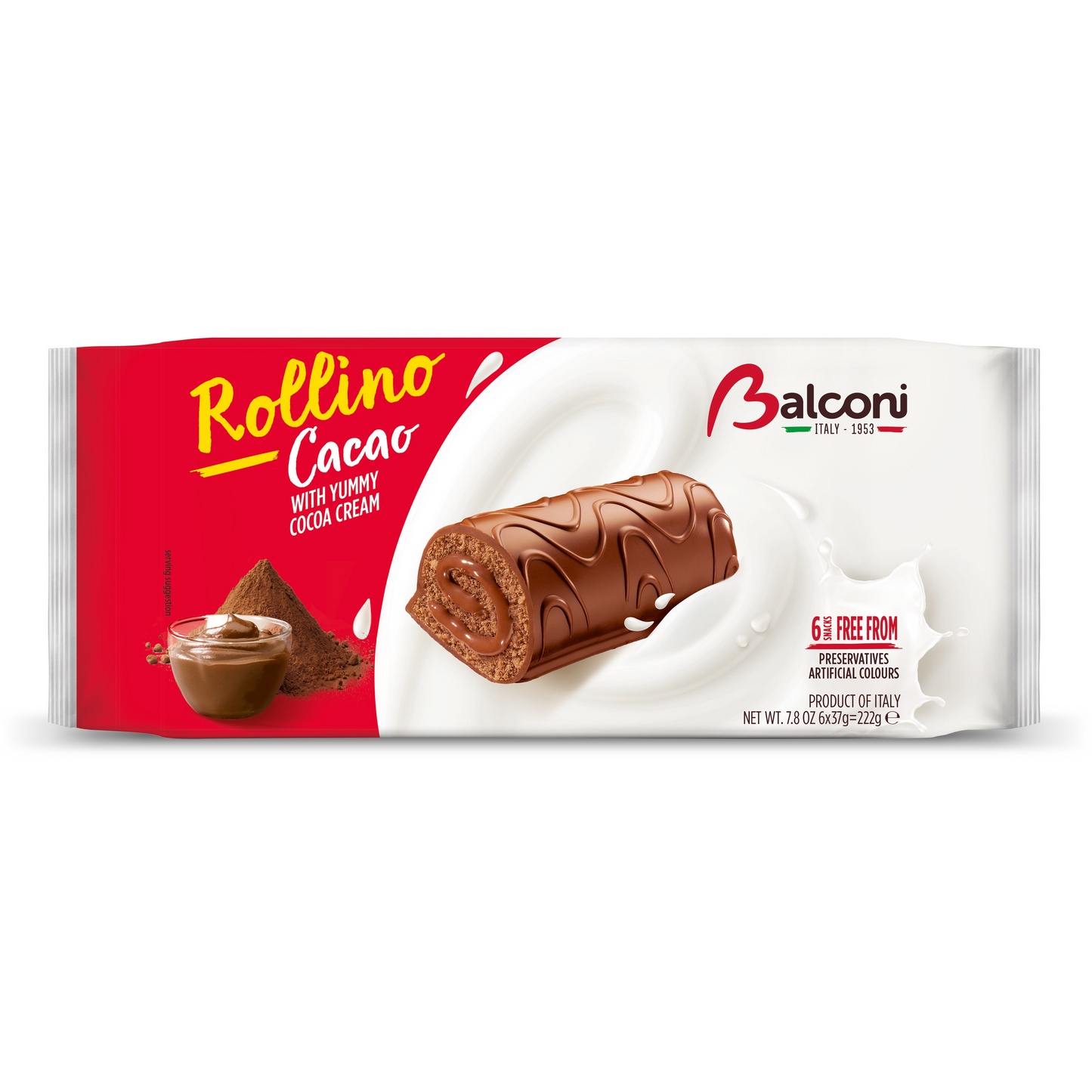 Balconi Rollino Cacao zsírszegény kakaós masszával bevont piskóta tekercs 6 x 37 g (222 g)