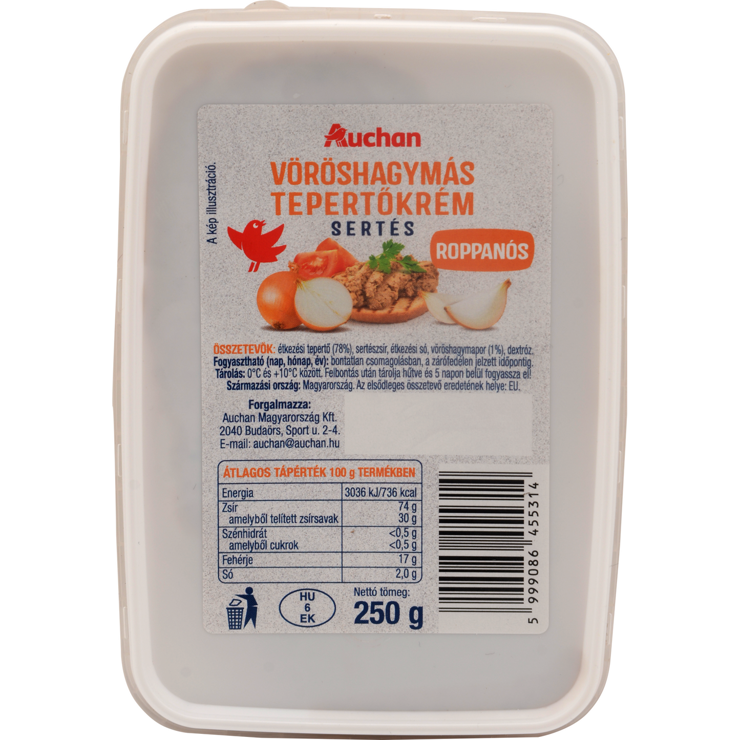 Auchan Kedvenc Vöröshagymás sertés tepertőkrém roppanós 250 g