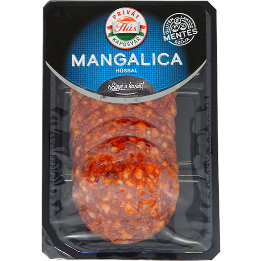 SZALÁMI mangalicahússal házias jellegű, füstölt, érlelés-szabályozóval készült penészmentes szalámi szeletelt védőgázos csomagolásban 60g