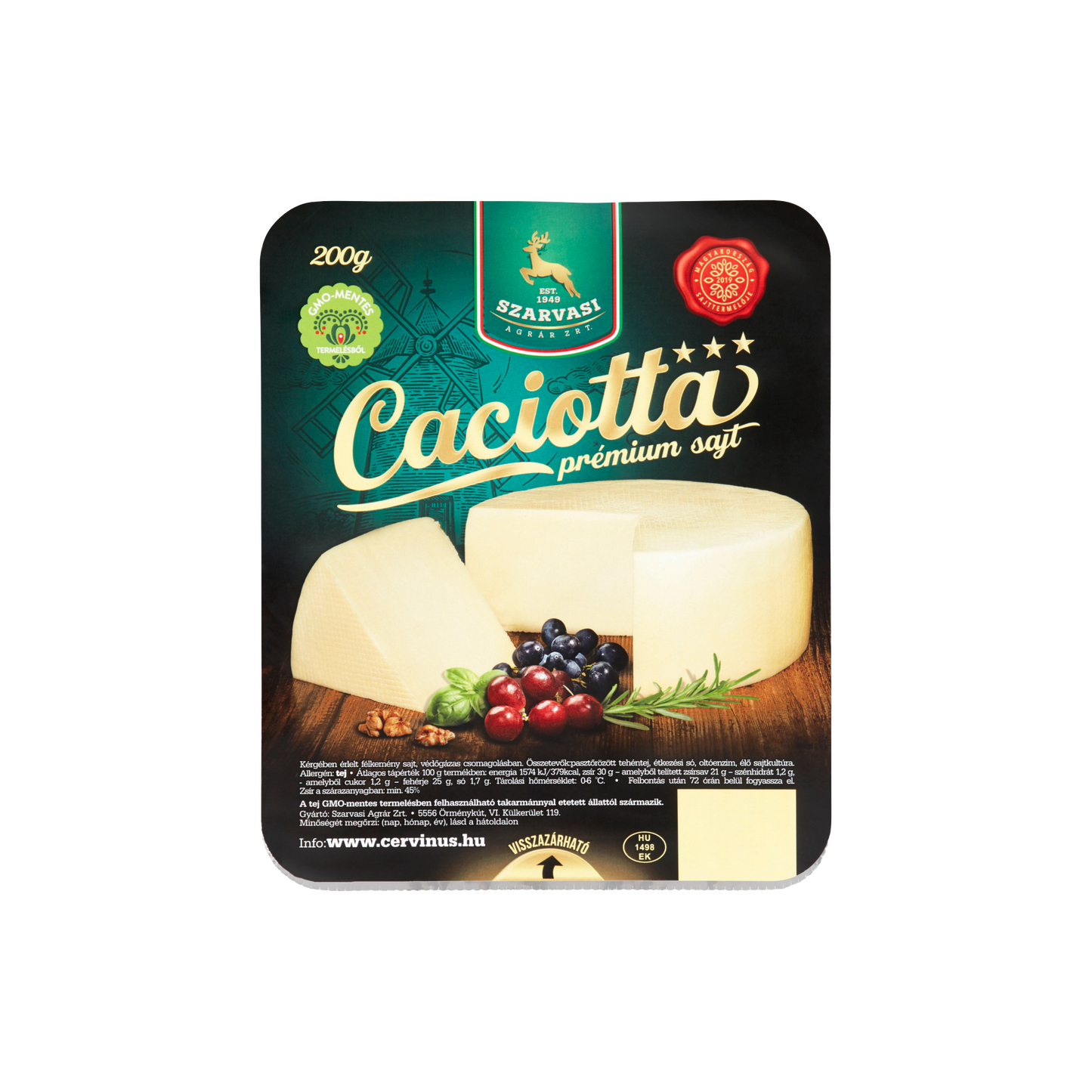Szarvasi Caciotta kérgében érlelt félkemény sajt 200 g