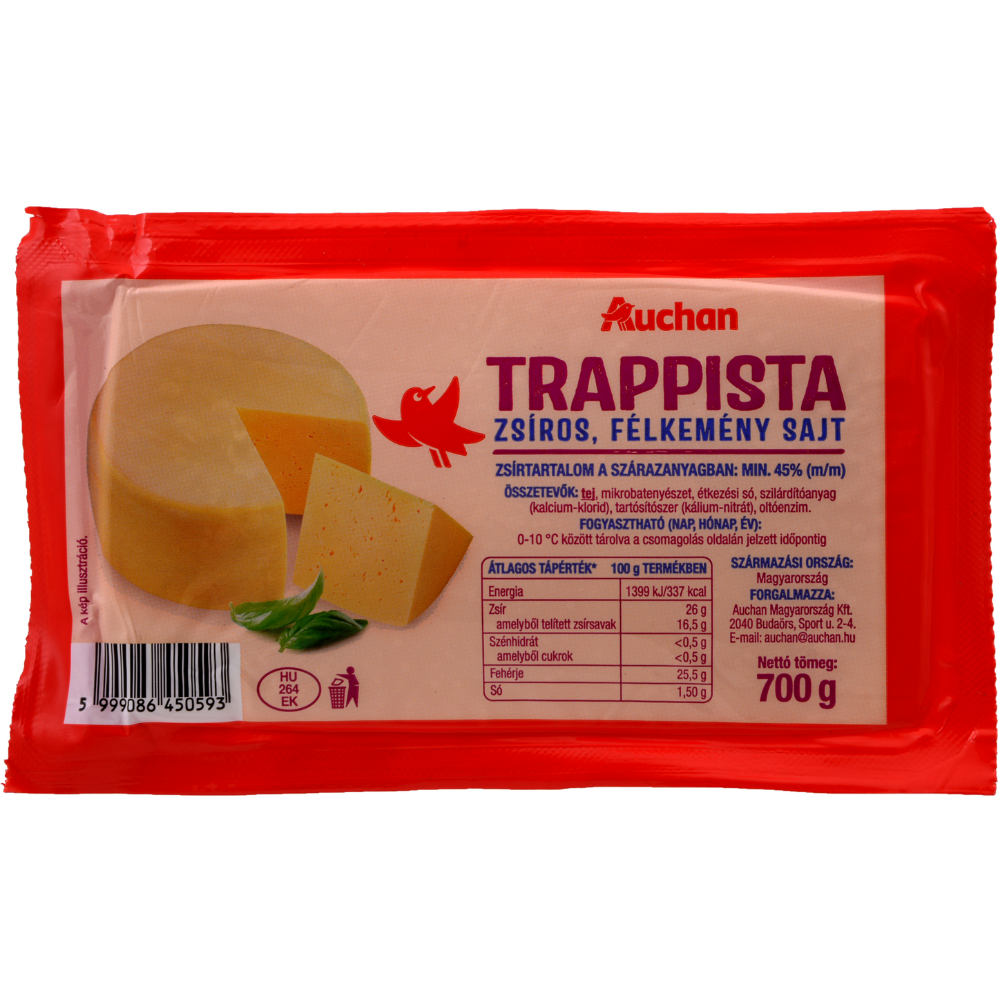 Auchan Kedvenc felezett trappista sajt 700 g