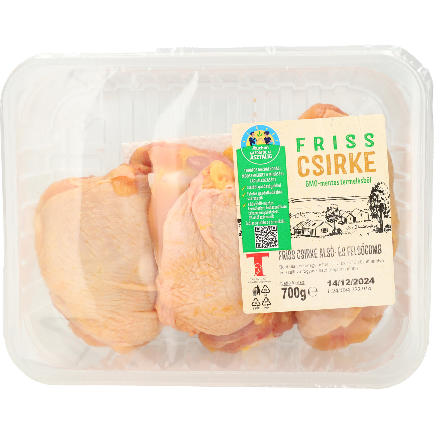 Gazdától az asztalig friss csirke comb mix, GMO-mentes termelésből, védőgázas csomagolásban, 700 g