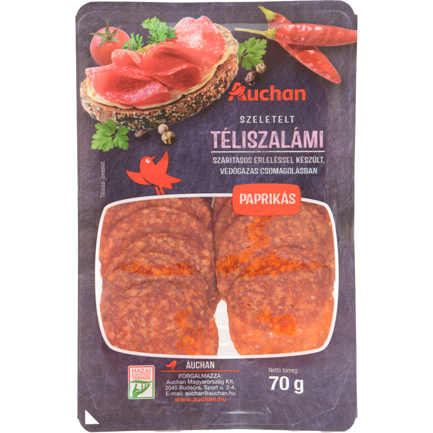 Auchan Kedvenc téliszalámi paprikás 70 g