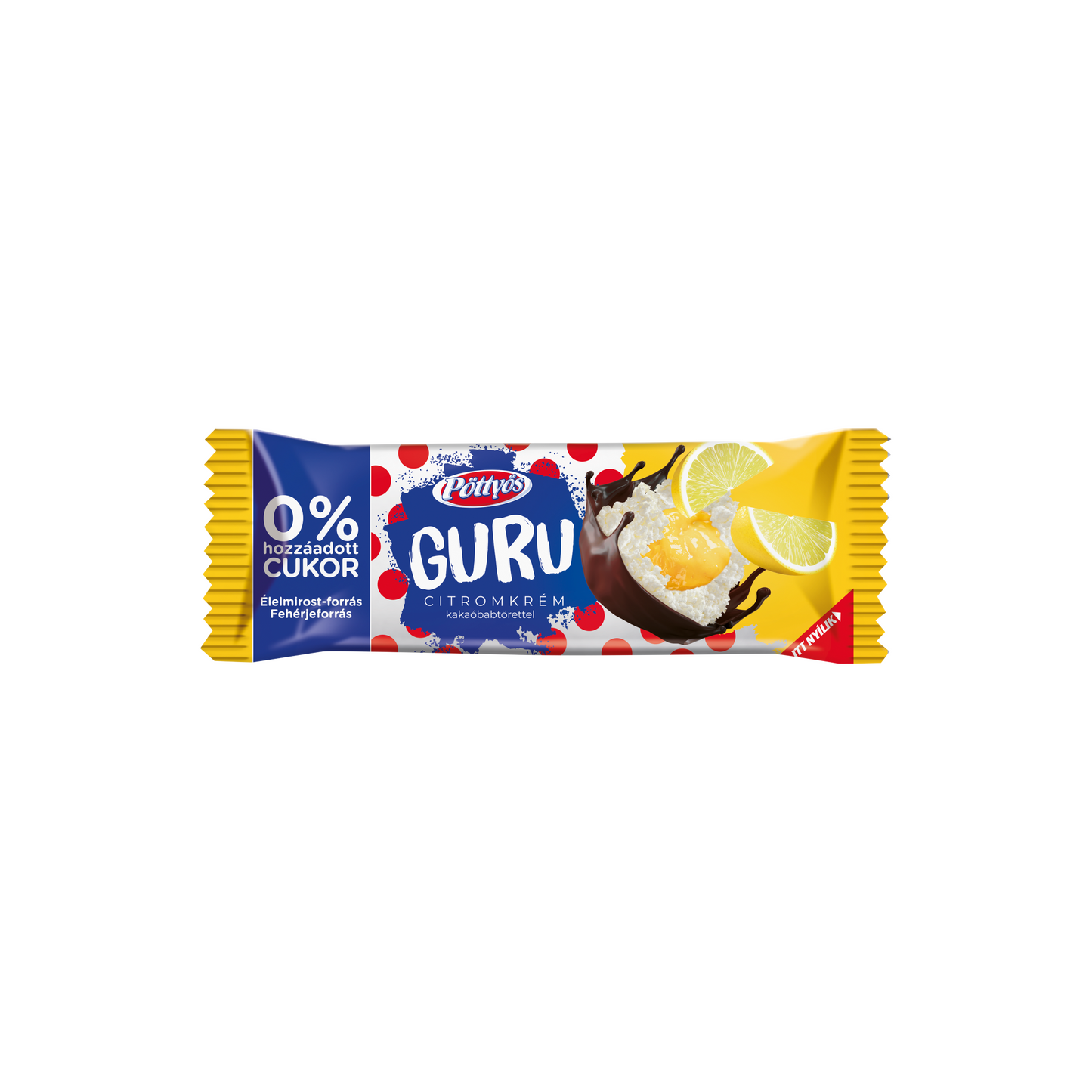 Pöttyös Guru 0% túródesszert kakaós étbevonattal, citromos krémtöltelékkel 30 g