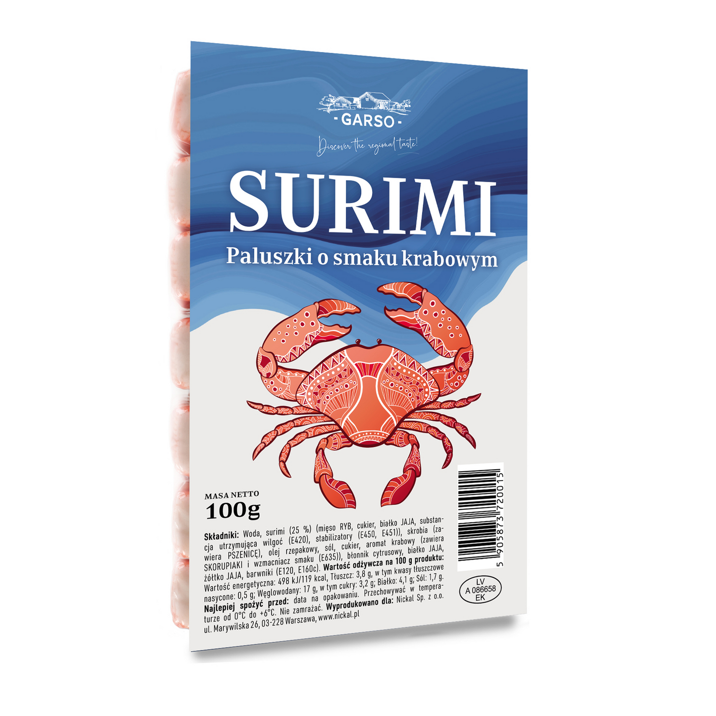 GARSO Surimi rák ízű halrúd 100g