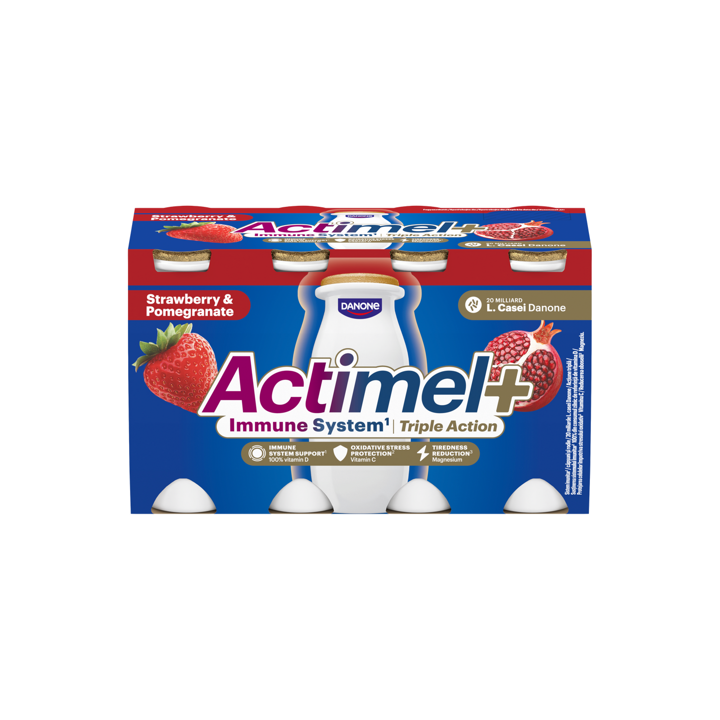 Danone Actimel+ eper- és gránátalmaízű zsírszegény joghurtalapú ital 8 x 100 g (800 g)