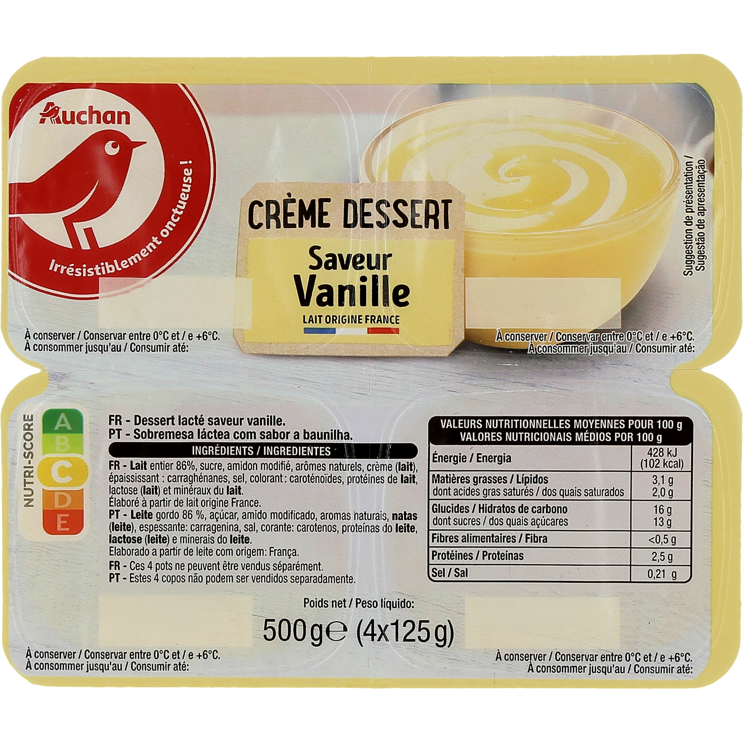 Auchan Kedvenc krém desszert vaniliás 4x125 g