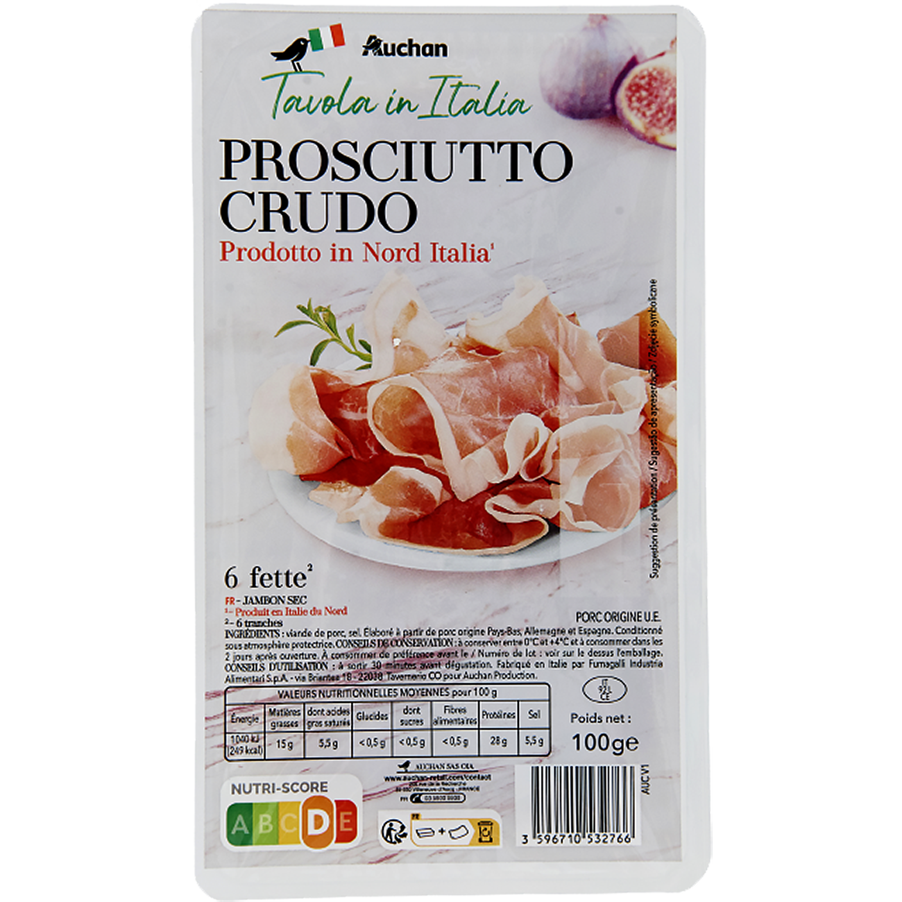 Auchan Tavola in Italia Prosciutto crudo 6 szeletes 100g