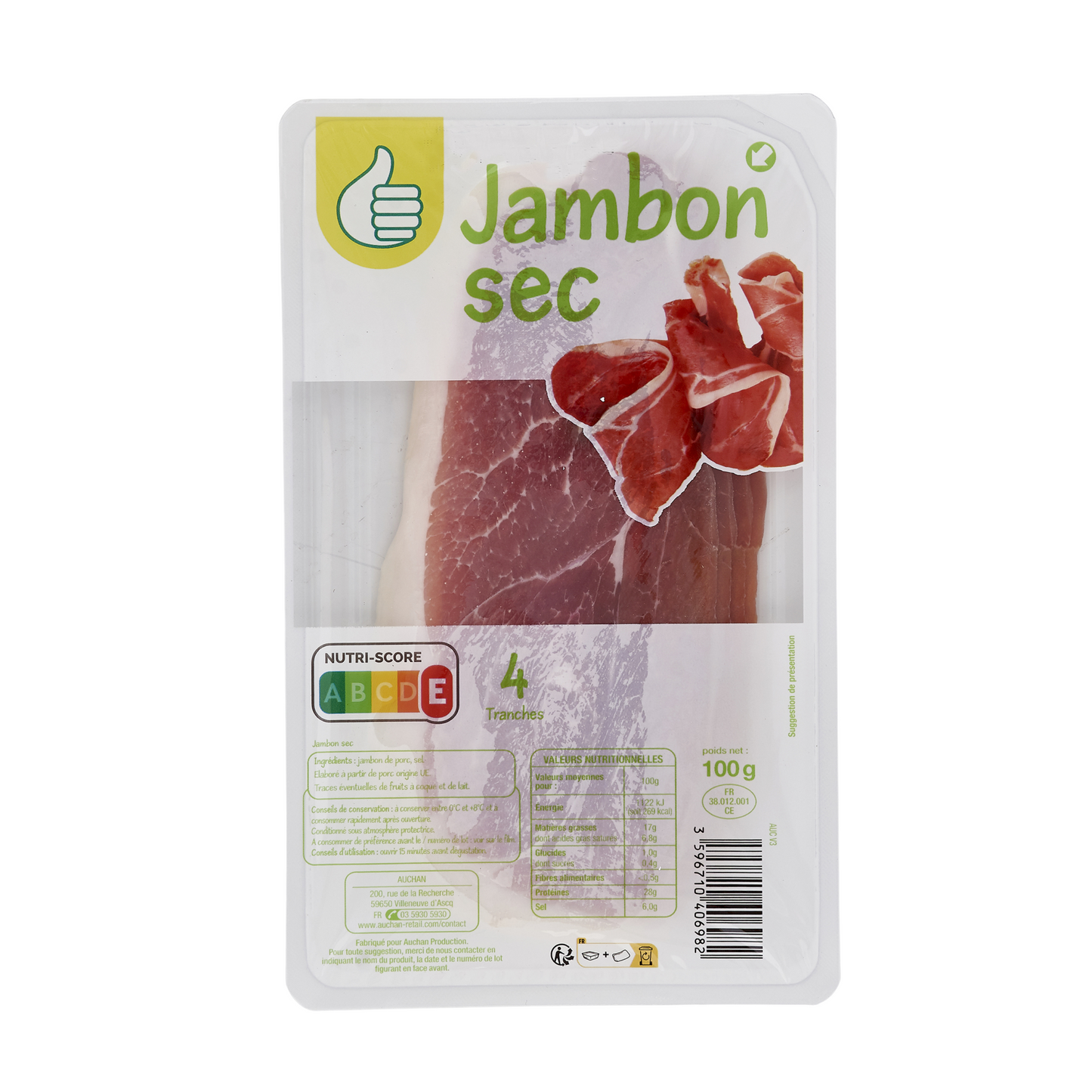 Auchan Tipp érlelt, szeletelt, nyers sertéscomb 100g