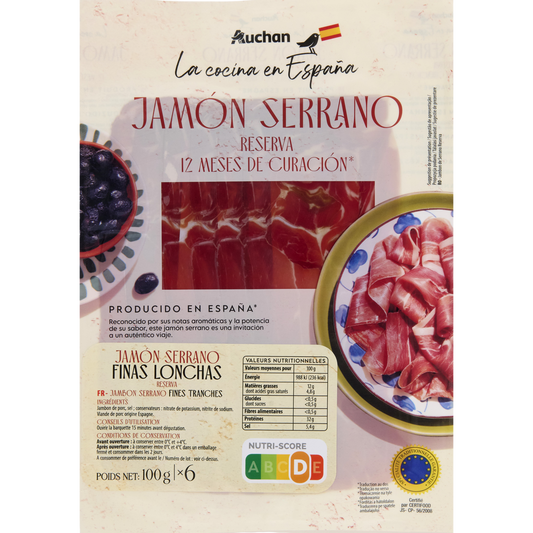 Auchan prémium Serrano reserva sonka szeletelt 100g