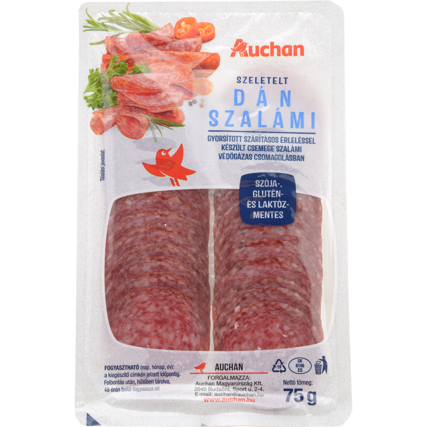 Auchan Kedvenc Dán szalámi szeletelt 75 g