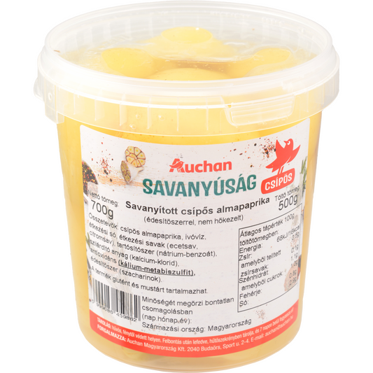 Auchan Kedvenc Savanyított almapaprika, csípős vödrös 500 g