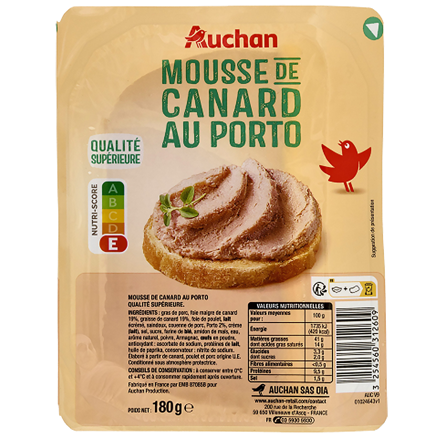 Auchan Kedvenc Kacsapástétom portói borral ízesítve 180 g