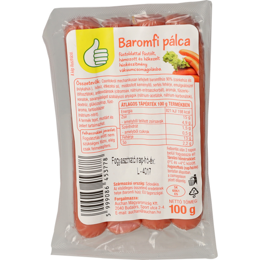 Auchan Tipp Baromfivirsli füstölt hámozott virsli 100 g