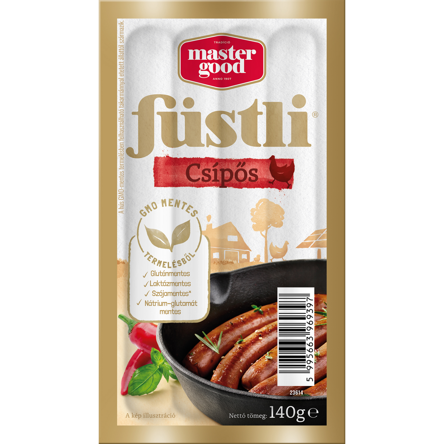 Master Good Füstli csípős, füst ízesítésű virsli csirkehúsból, Jalapeno paprikával 140 g