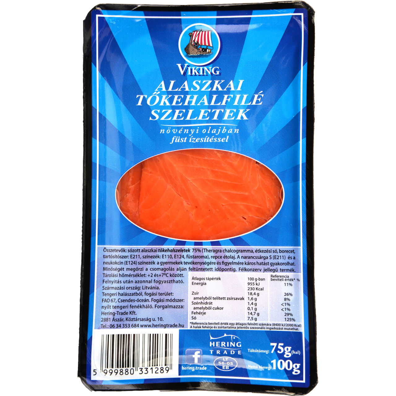 Viking alaszkai tőkehalfilé szeletek növényi olajban füst ízesítéssel 100 g