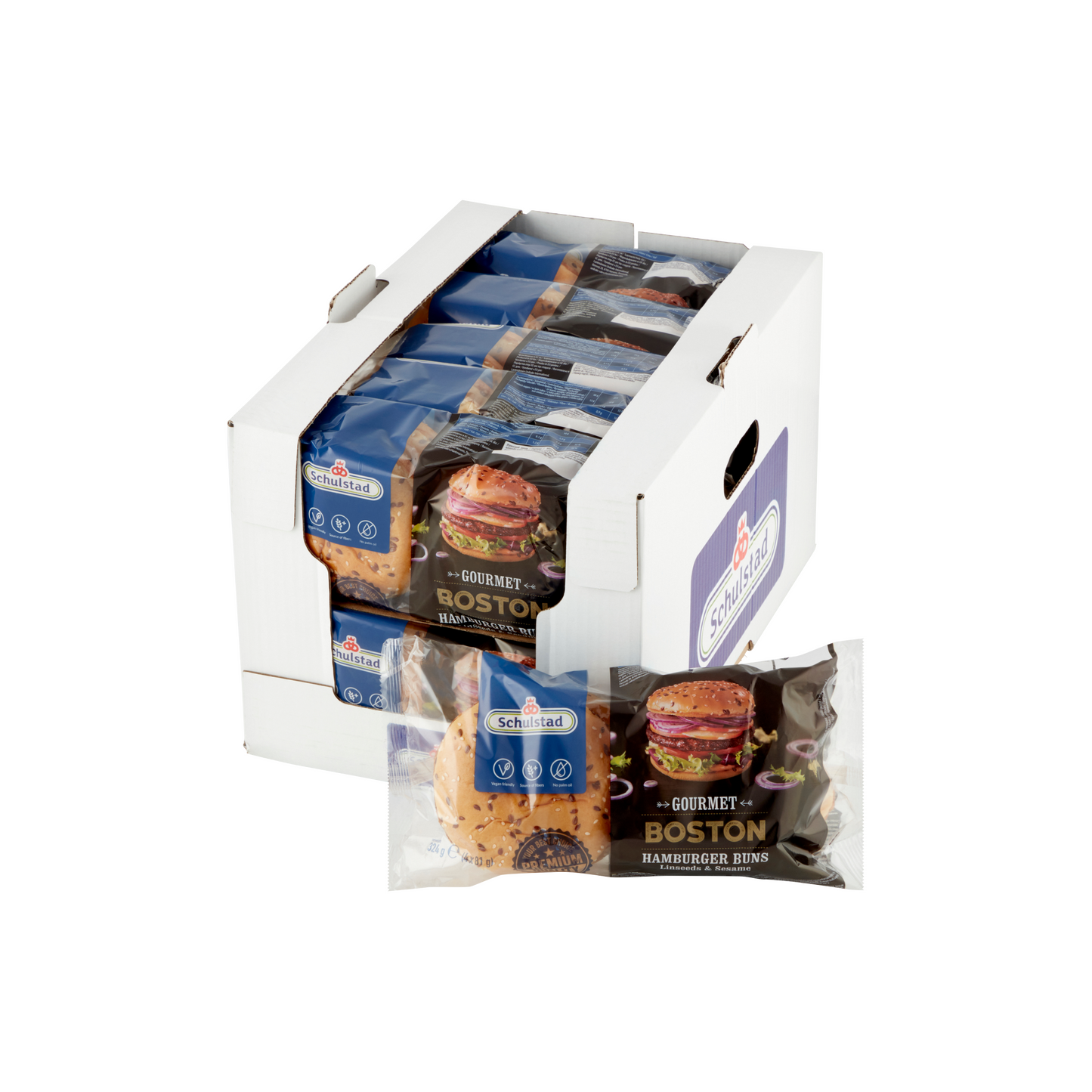 Schulstad Boston lenmaggal és szezámmaggal szórt hamburgerzsemle 4 x 81 g (324 g)