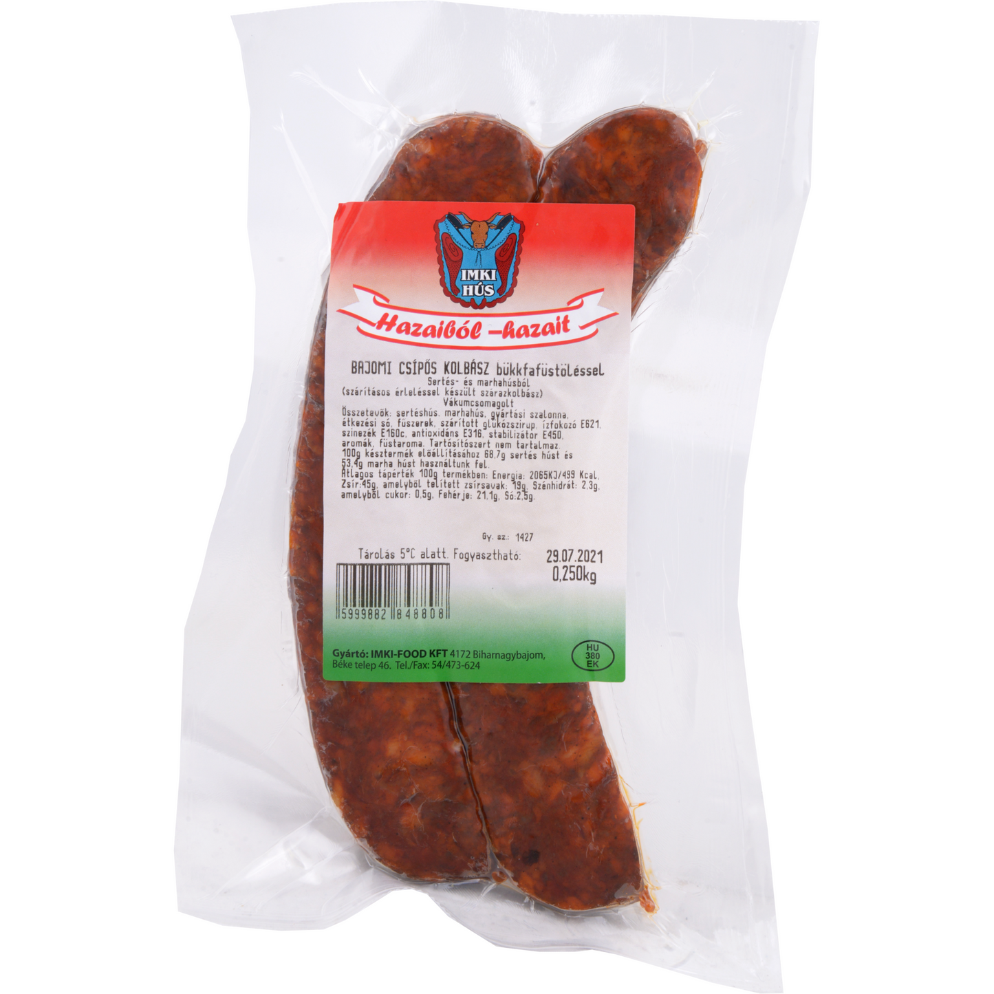 Bajomi csípős kolbász  bükkfa füstöléssel 250 g