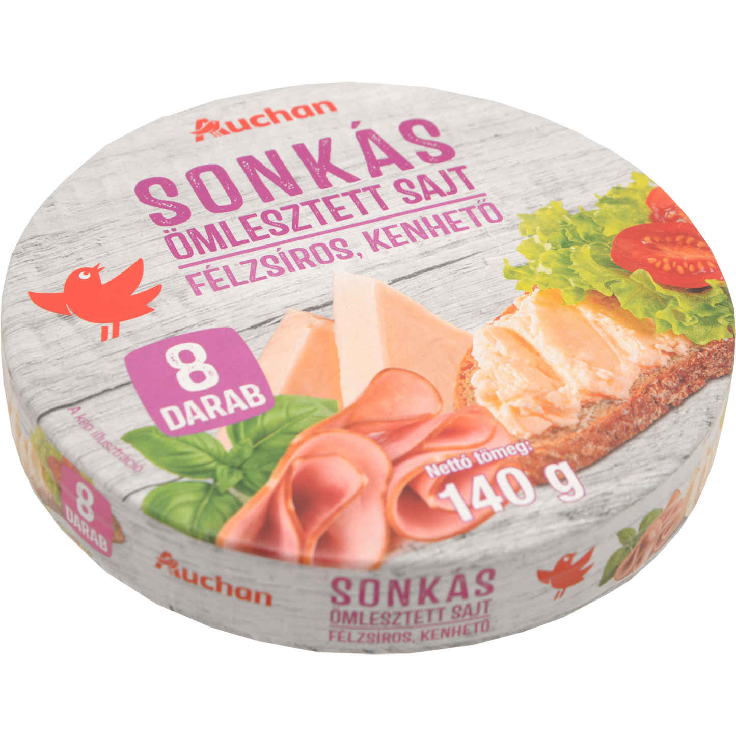 Auchan Kedvenc Sonkás, kenhető, félzsíros ömlesztett sajt  8 adag 140 g dobozos